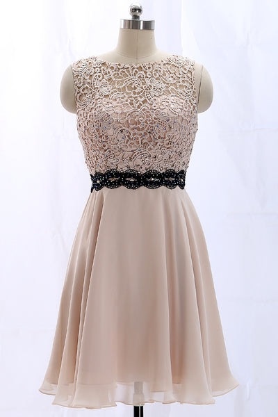 MACloth Straps O Neck Lace Chiffon Vintage Wedding Party Dress Cocktail Formal Dress