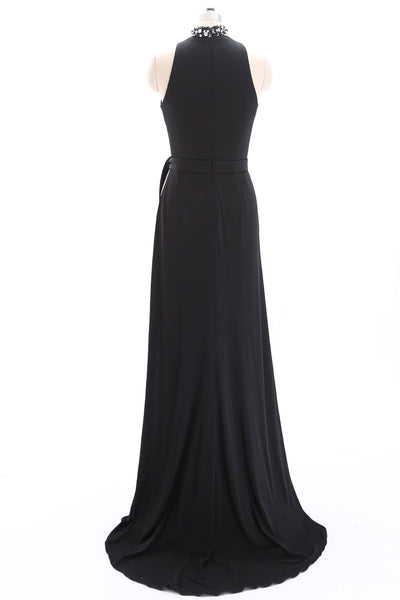 MACloth High Neck Jersey Black Formal Evening Gown Sheath Long Prom Dress