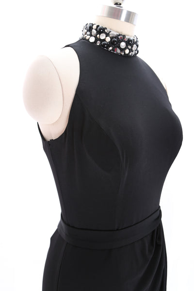MACloth High Neck Jersey Black Formal Evening Gown Sheath Long Prom Dress