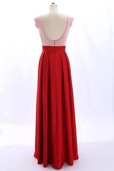 MACloth Scoop Neck Beaded Red Long Formal Evening Gown Wedding Party Dress 360046