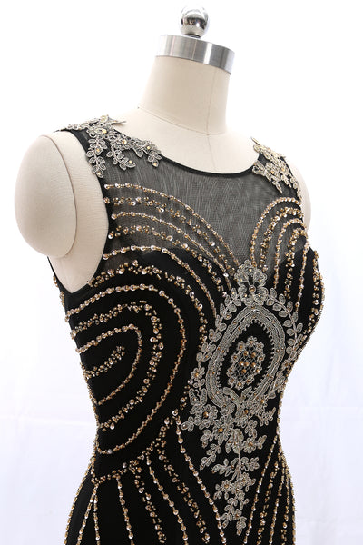 MACloth Straps Scoop Neck Gold Lace Black Mini Prom Homecoming Dress Cocktail Dress