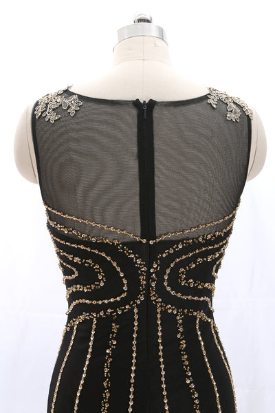 MACloth Straps Scoop Neck Gold Lace Black Mini Prom Homecoming Dress Cocktail Dress