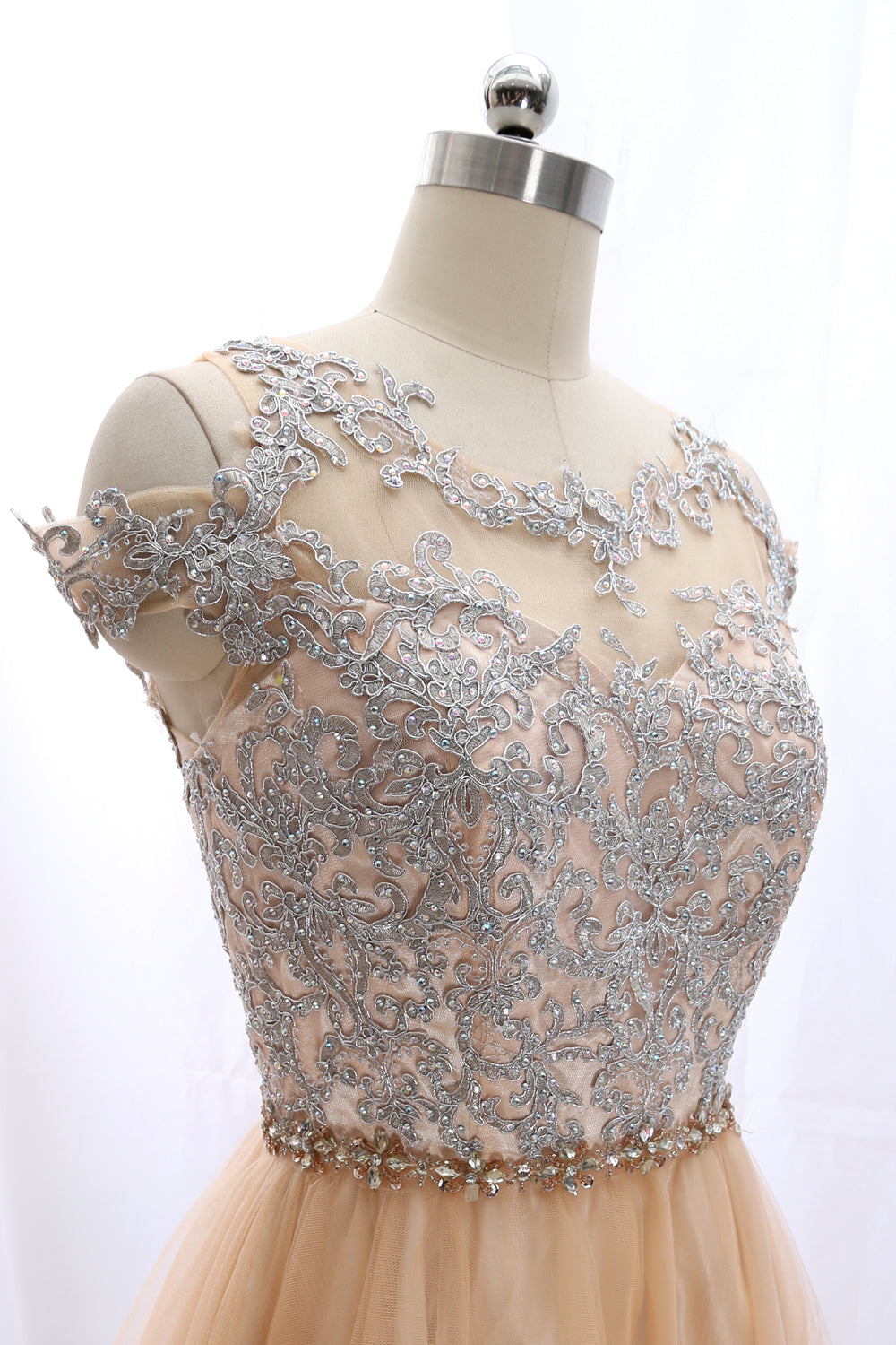 MACloth Schulterfreies Spitzentüll Champagner Ballkleid Homecomingkleid Cocktailkleid