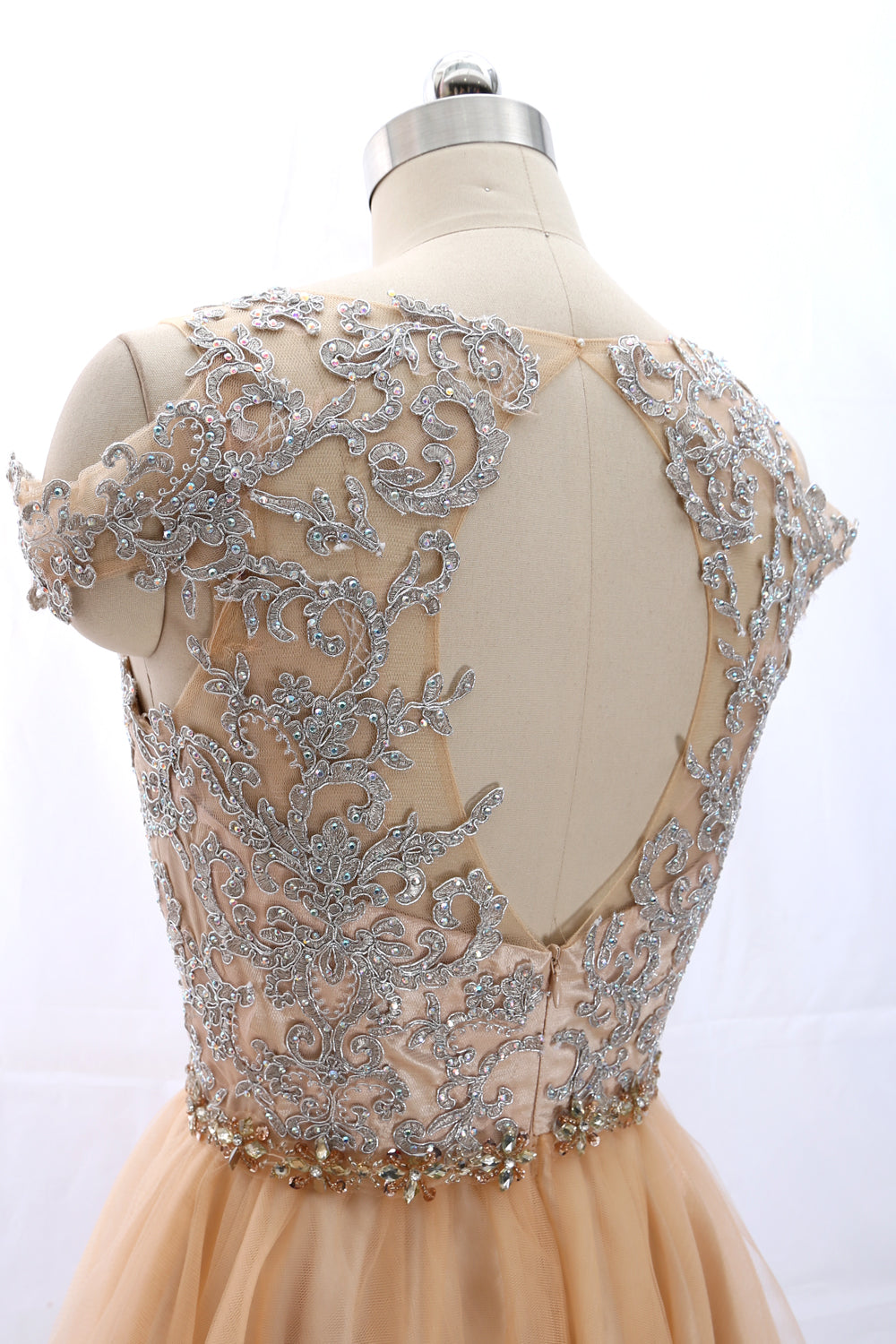 MACloth Schulterfreies Spitzentüll Champagner Ballkleid Homecomingkleid Cocktailkleid