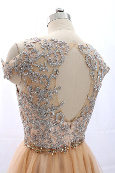 MACloth Off the Shoulder Lace Tulle Champagne Prom Homecoming Dress Cocktail Dress