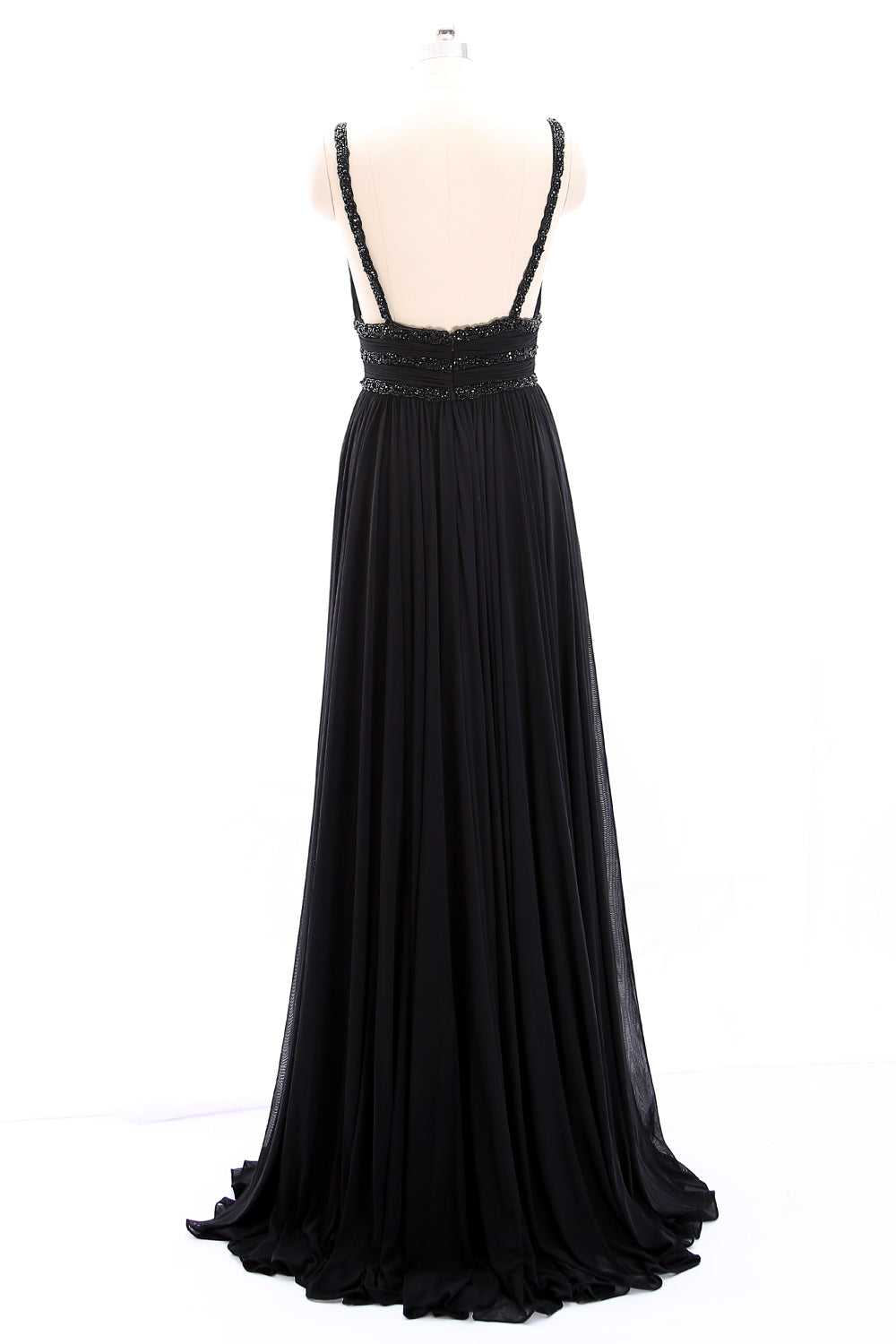 Vestido de fiesta largo de jersey con escote en V profundo y tirantes MACloth, vestido de noche formal negro