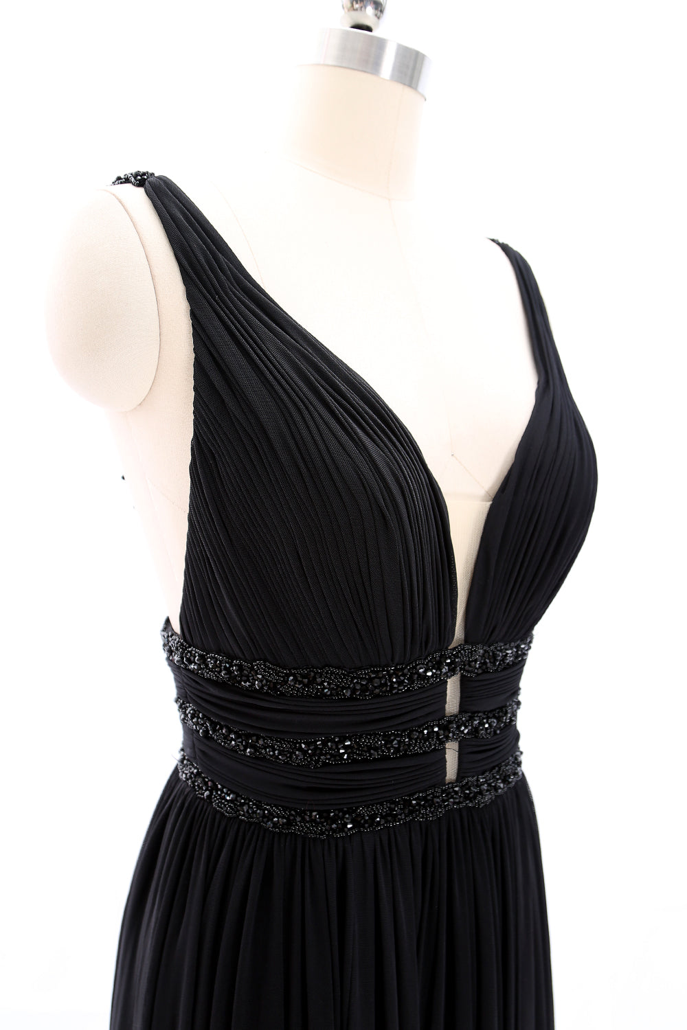 Vestido de fiesta largo de jersey con escote en V profundo y tirantes MACloth, vestido de noche formal negro