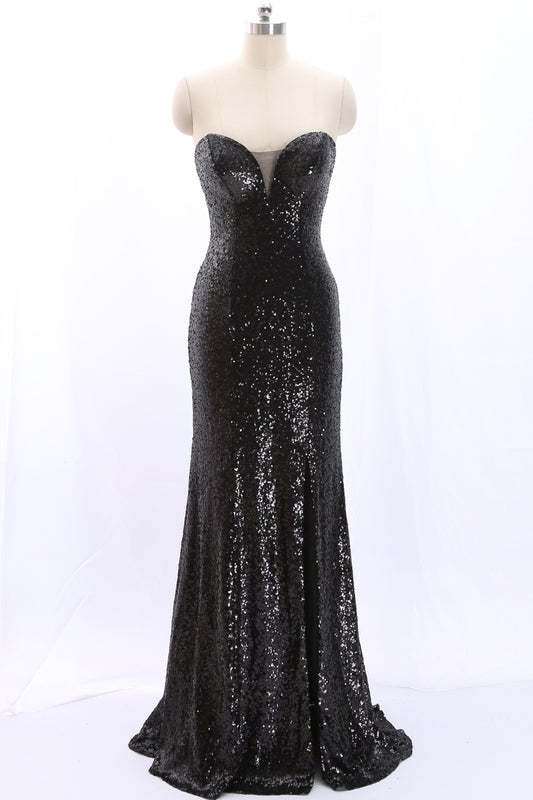 MACloth Trägerloses Meerjungfrau-Kleid mit Herzausschnitt und schwarzen Pailletten, lang, Ballkleid, formelles Abendkleid