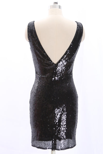 MACloth Straps V Neck Sheath Sequin Mini Party Dress Little Black Dress