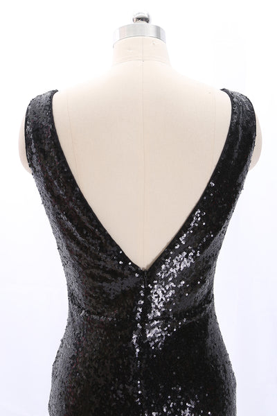 MACloth Straps V Neck Sheath Sequin Mini Party Dress Little Black Dress