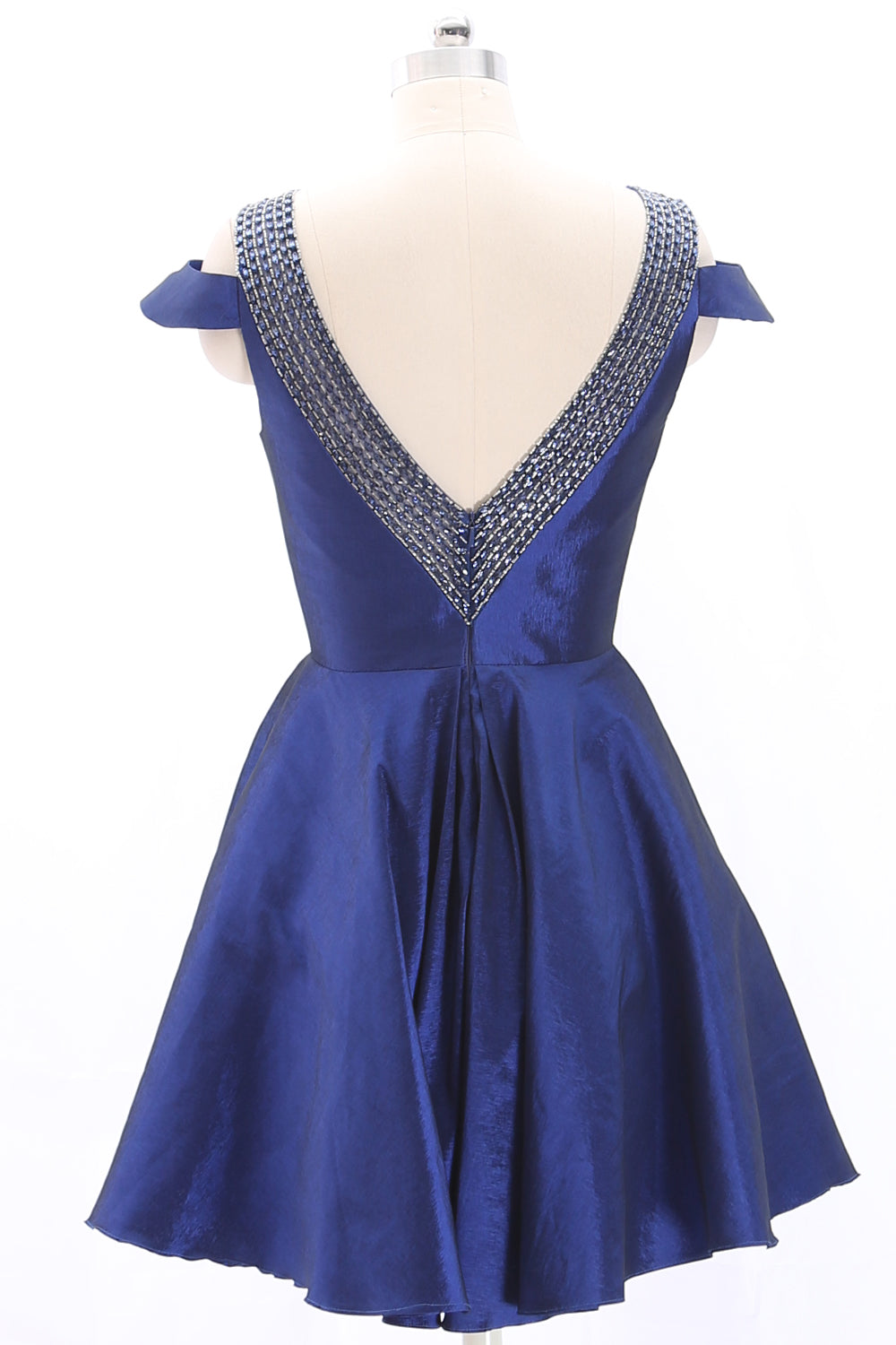 Vestido corto azul real con escote en V y cuentas de MACloth para fiesta de graduación y cóctel