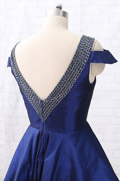 MACloth V Neck Beaded Short Royal Blue Mini Prom Homecoming Dress Cocktail Dress