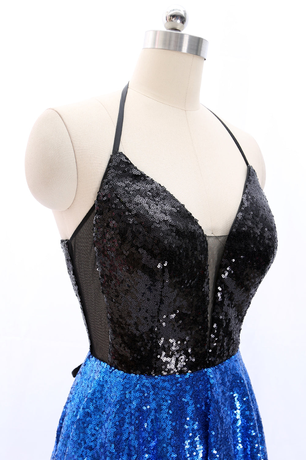 MACloth Neckholder V-Ausschnitt Pailletten Mini Ballkleid Homecoming Kleid Partykleid