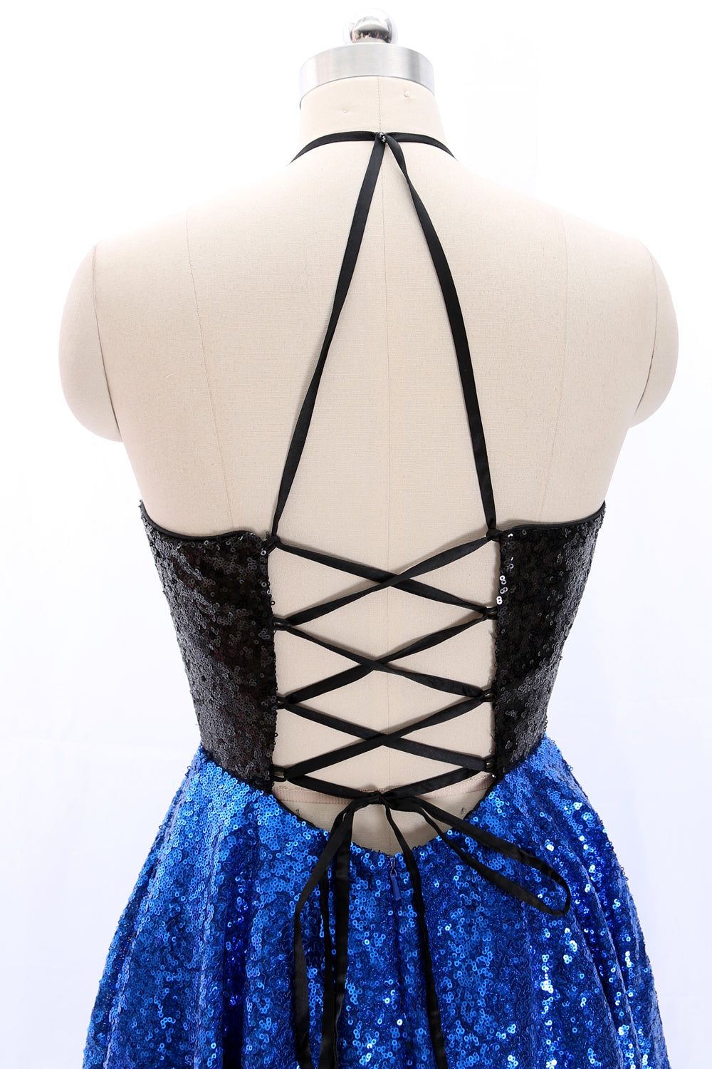 MACloth Neckholder V-Ausschnitt Pailletten Mini Ballkleid Homecoming Kleid Partykleid