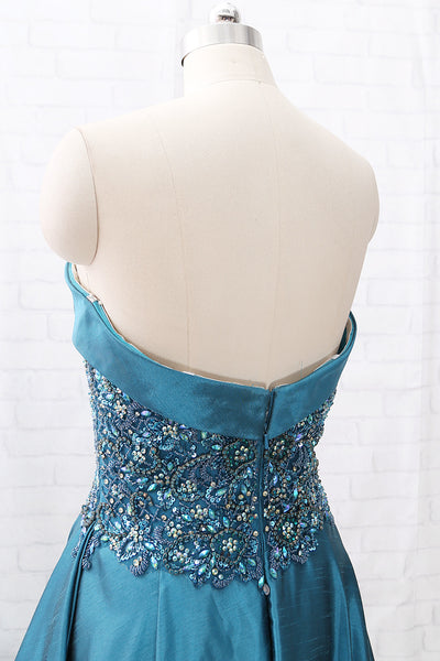 MACloth Strapless Sweetheart Long Beaded Teal Prom Dress Pageant Gown