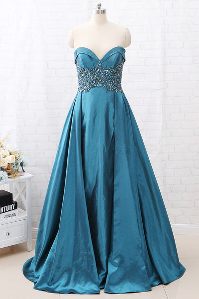 MACloth Strapless Sweetheart Long Beaded Teal Prom Dress Pageant Gown