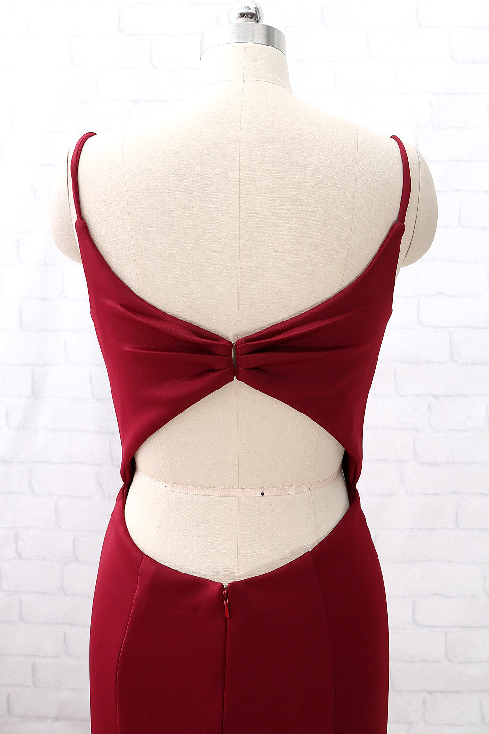 Vestido de fiesta largo de sirena con escote en V y tirantes de MACloth en color burdeos, vestido de noche formal con aberturas