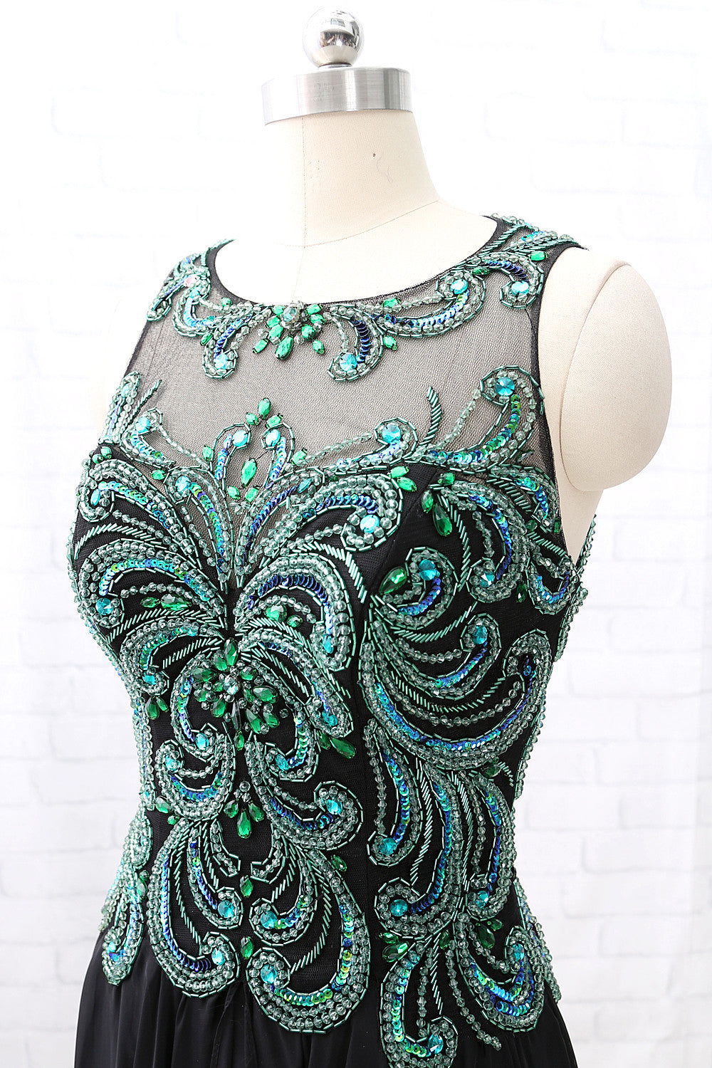 Vestido de fiesta largo de gasa negra con cuentas y tirantes MACloth, vestido de noche formal