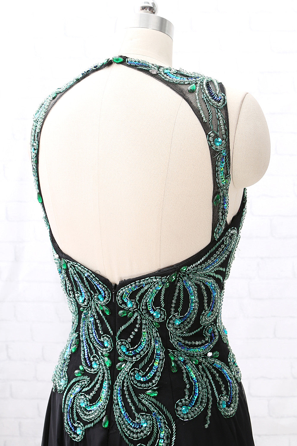 Vestido de fiesta largo de gasa negra con cuentas y tirantes MACloth, vestido de noche formal