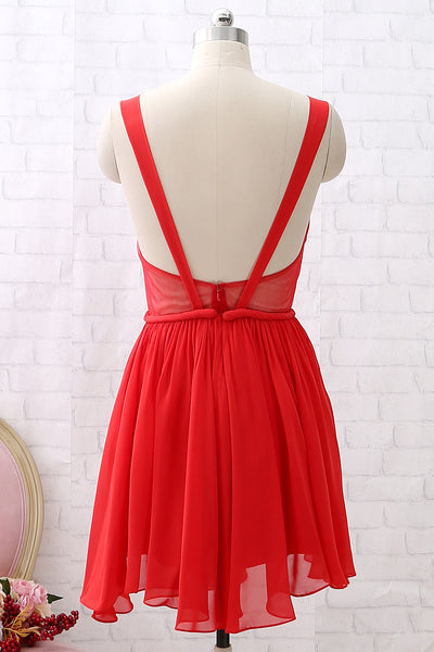 MACloth Straps V neck Mini Prom Homecoming Dress Chiffon Wedding Party Dress