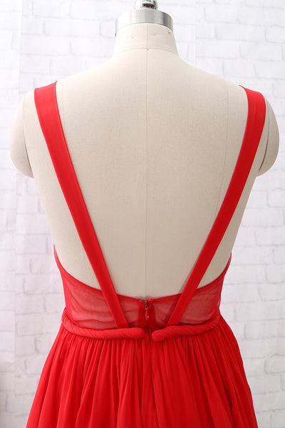 MACloth Straps V neck Mini Prom Homecoming Dress Chiffon Wedding Party Dress