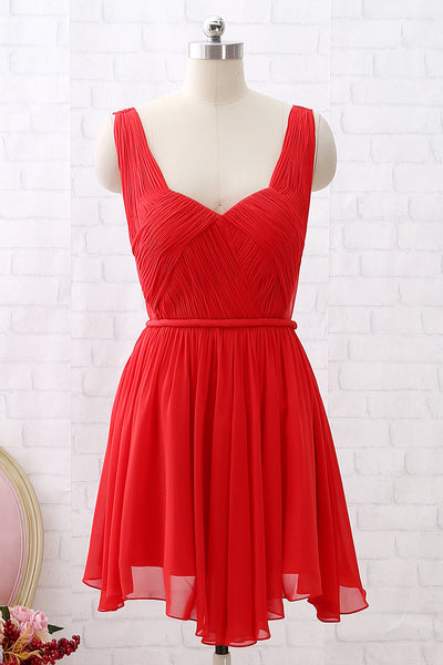 MACloth Straps V neck Mini Prom Homecoming Dress Chiffon Wedding Party Dress