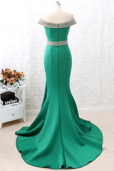 MACloth Mermaid Off the shoulder Green Prom Dress Sexy Formal Evening Gown