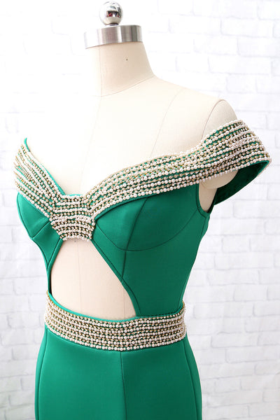 MACloth Mermaid Off the shoulder Green Prom Dress Sexy Formal Evening Gown