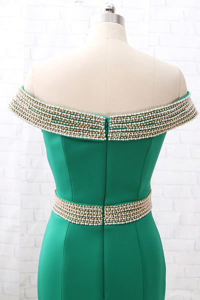 MACloth Mermaid Off the shoulder Green Prom Dress Sexy Formal Evening Gown