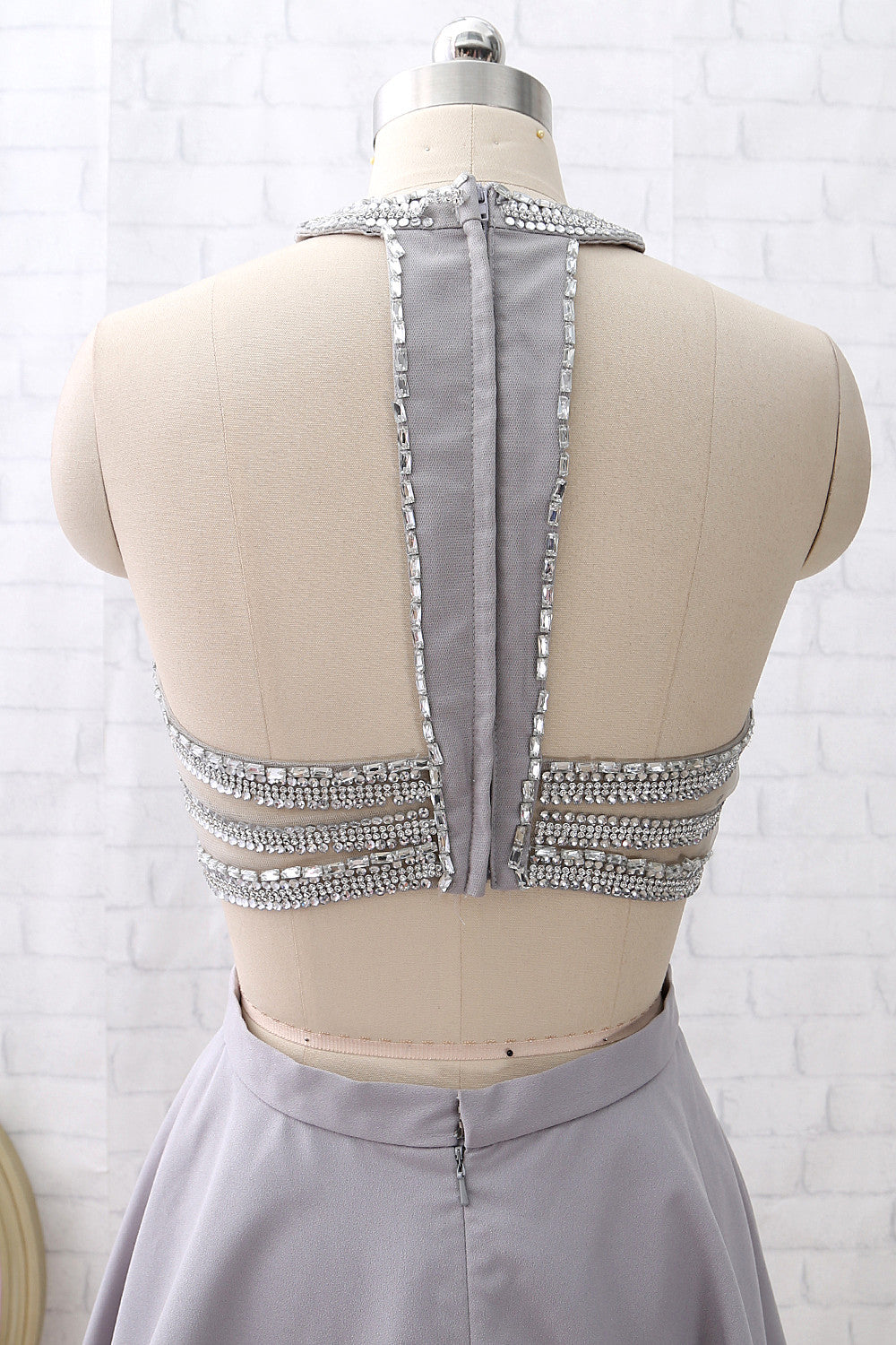 Vestido mini plateado de dos piezas de MACloth para fiesta de graduación, regreso a casa, vestido para fiesta de boda