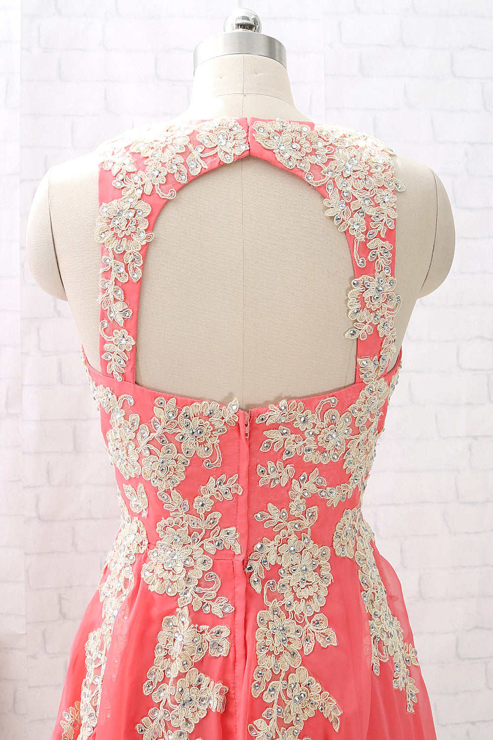 Vestido corto de fiesta de boda con tirantes de MACloth, de gasa y encaje color coral