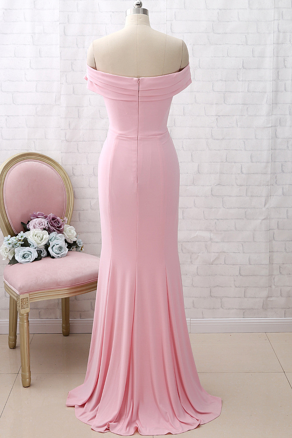 Vestido de fiesta de jersey rosa con hombros descubiertos de MACloth, vestido de noche formal de sirena con abertura