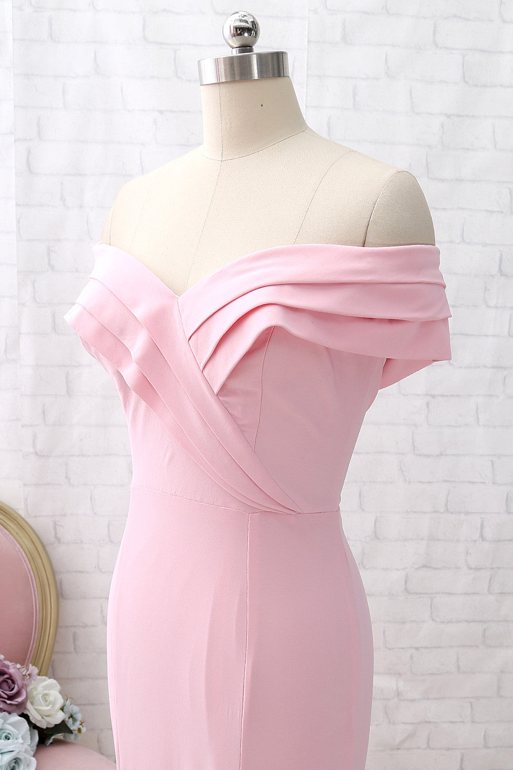 Vestido de fiesta de jersey rosa con hombros descubiertos de MACloth, vestido de noche formal de sirena con abertura