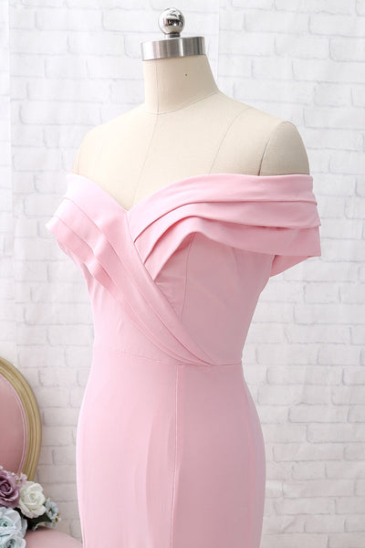 MACloth Off the Shoulder Jersey Pink Prom Dress Mermaid Formal Evening Gown with Slit