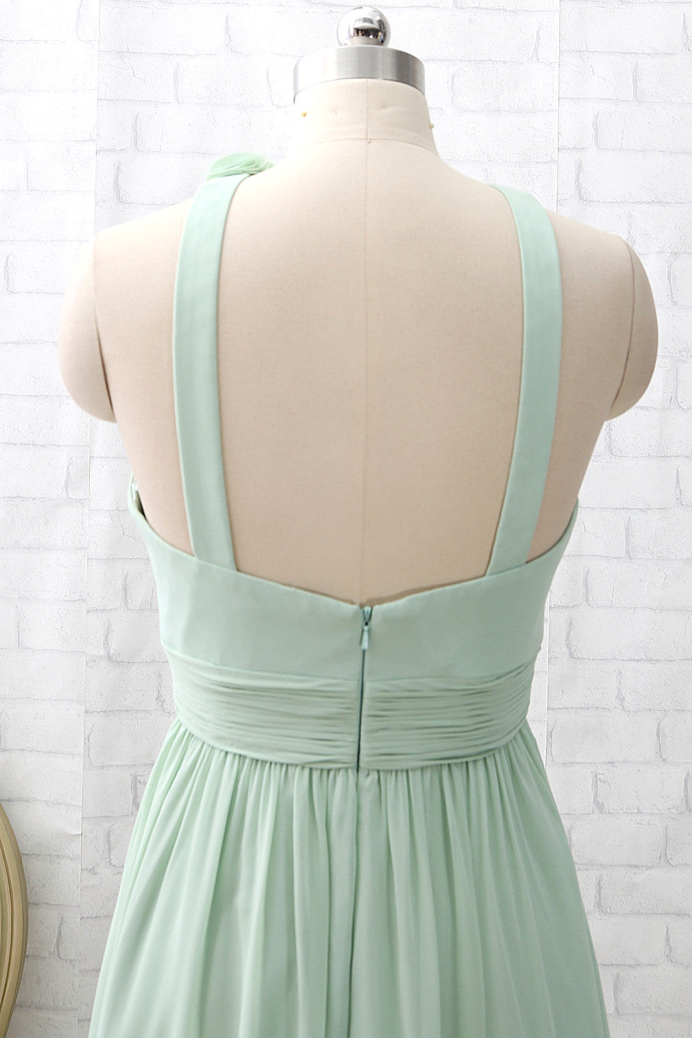 MACloth Halter O Neck Chiffon Mint Long Bridesmaid Dress Wedding Party Dress
