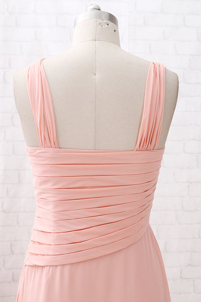 MACloth Straps Chiffon Long Bridesmaid Dress Coral Formal Wedding Party Dress