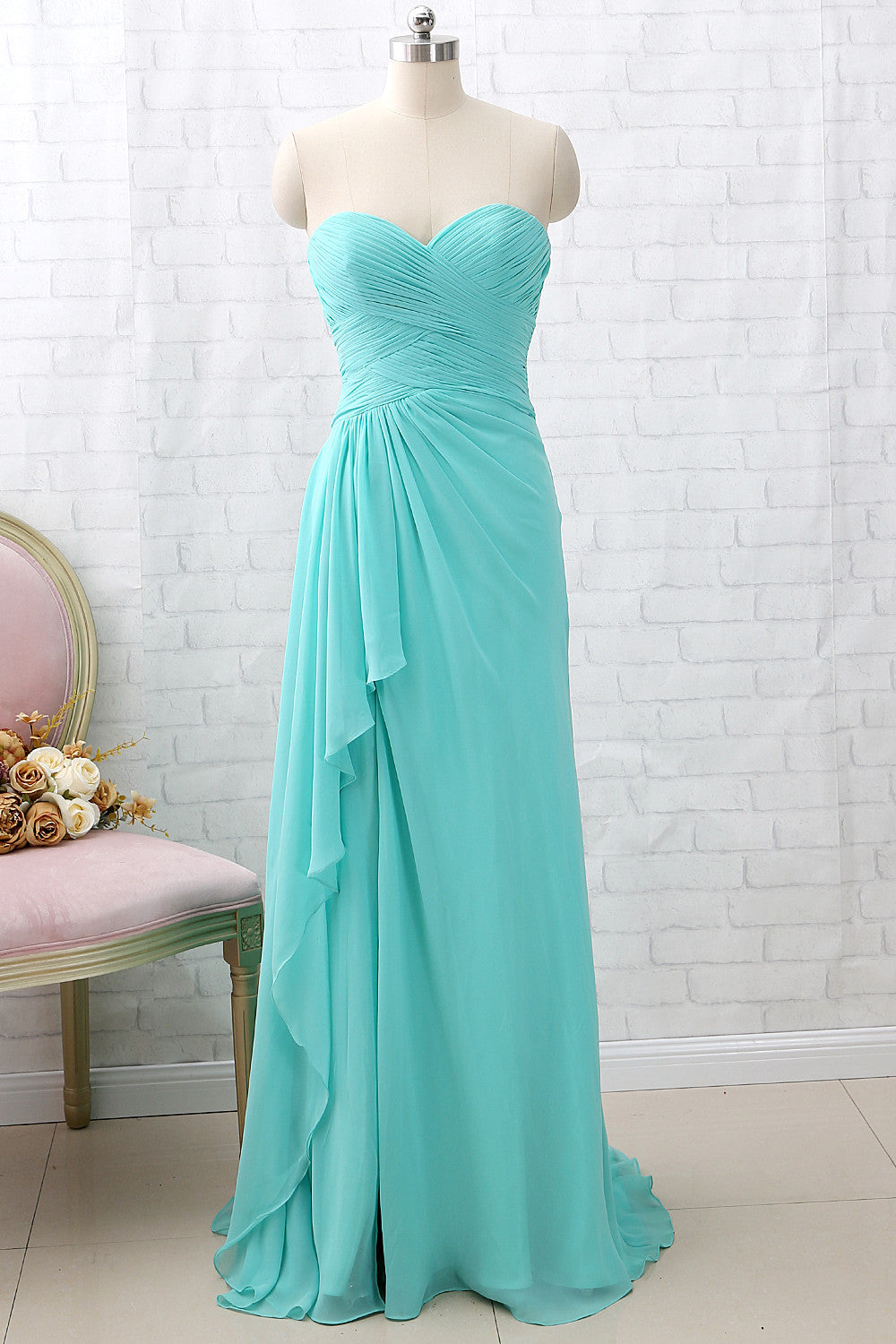 Vestido de dama de honor de gasa largo con escote en forma de corazón y sin tirantes MACloth, vestido de fiesta de boda YuJinXiang