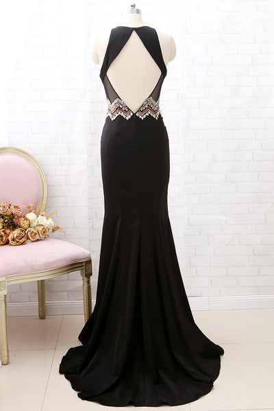 MACloth Mermaid Halter O Neck Black Long Prom Dress Formal Evening Gown