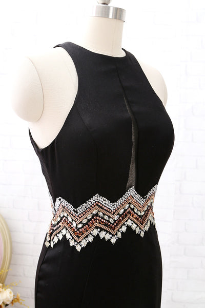 MACloth Mermaid Halter O Neck Black Long Prom Dress Formal Evening Gown