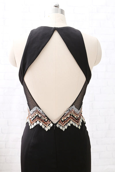 MACloth Mermaid Halter O Neck Black Long Prom Dress Formal Evening Gown