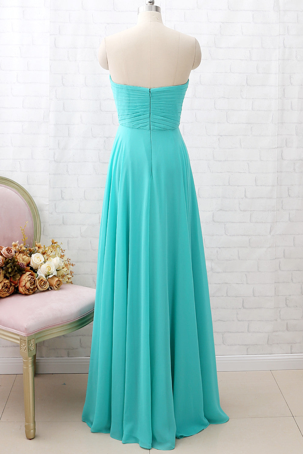 MACloth Strapless Sweetheart Long Turquoise Bridesmaid Dress Wedding Party Dress Custom Color / Above Knee / US10