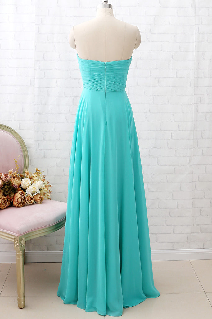 MACloth Strapless Sweetheart Long Turquoise Bridesmaid Dress Wedding P
