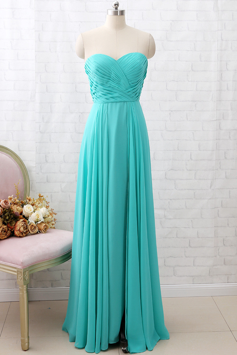 MACloth Strapless Sweetheart Long Turquoise Bridesmaid Dress Wedding Party Dress Custom Color / Above Knee / US10