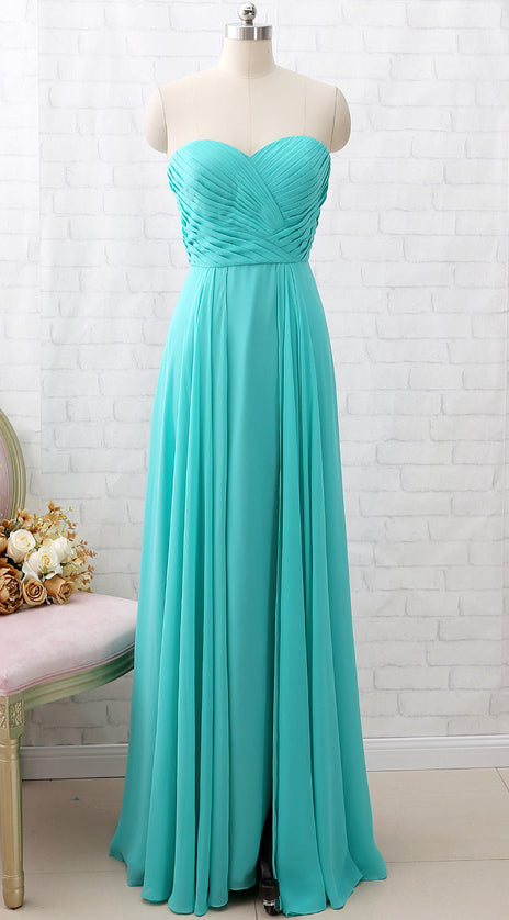 MACloth Strapless Sweetheart Long Turquoise Bridesmaid Dress Wedding Party Dress
