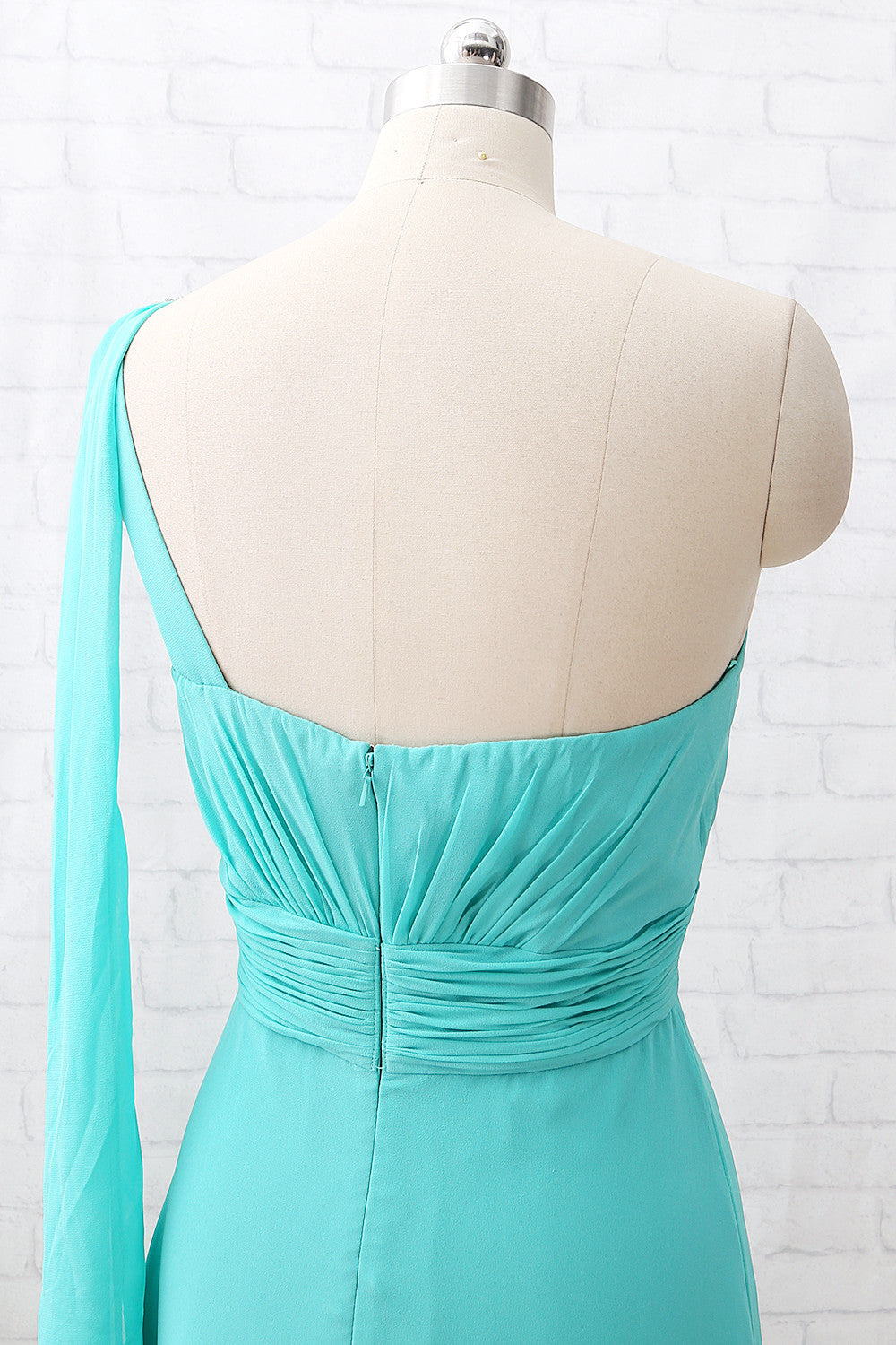MACloth One Shoulder Chiffon Long Bridesmaid Dress Turquoise Formal Party Dress Custom Color / Above Knee / US10 MACloth One Shoulder Chiffon Long Bridesmaid Dress Turquoise Formal Party Dress Custom Color / Above Knee / US10
