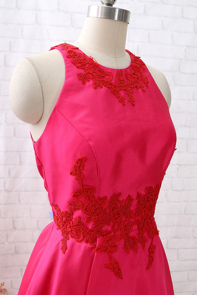 MACloth Straps O Neck Tea Length Hot Pink Cocktail Dress Short Prom Homecoming Dress