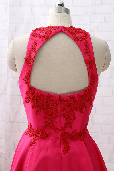 MACloth Straps O Neck Tea Length Hot Pink Cocktail Dress Short Prom Homecoming Dress