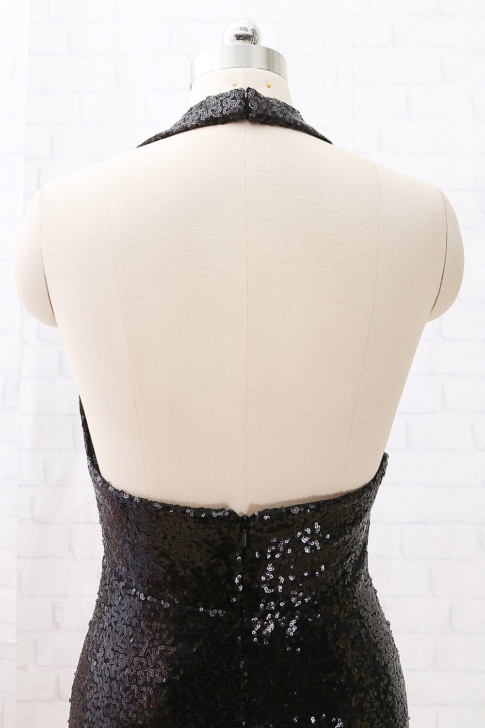 MACloth Neckholder V-Ausschnitt Pailletten offener Rücken schwarzes Cocktailkleid kurzes Partykleid Lily