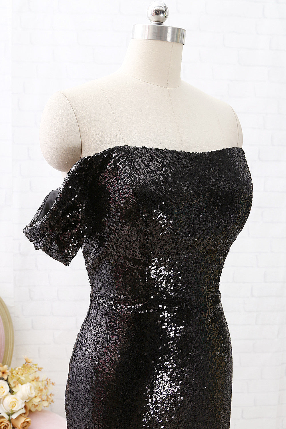 Vestido de fiesta largo de sirena con hombros descubiertos y lentejuelas de MACloth, vestido de noche formal negro