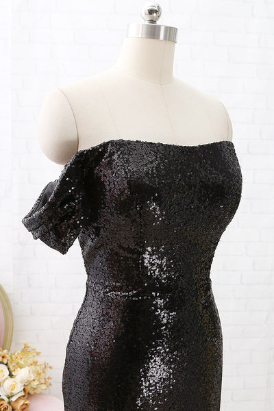 MACloth Off the Shoulder Mermaid Sequin Long Prom Dress Black Formal Evening Gown
